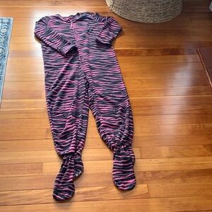 Adult Footie Pajamas Cozy Pink and Black Zebra Striped One Piece